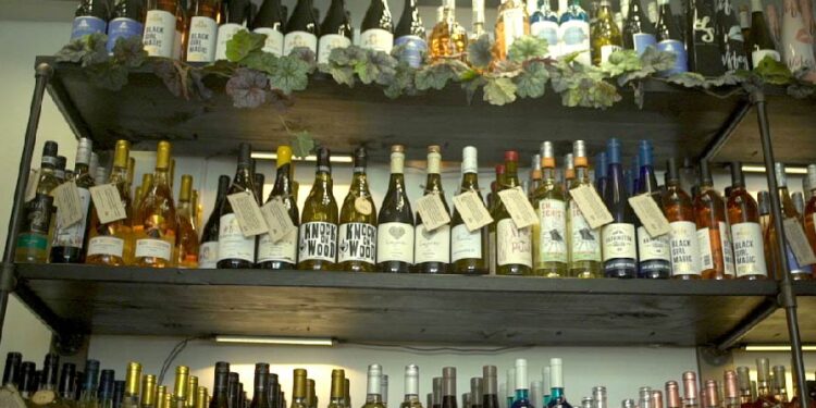 Black wines on the shelf