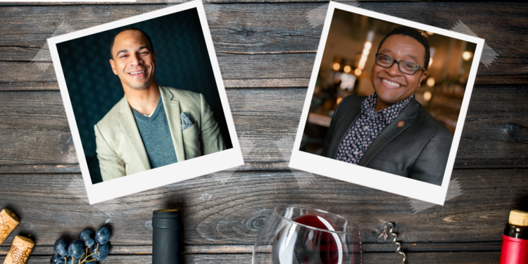 two black master sommeliers with a gray background