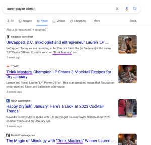 Drink Master's is the big theme on LP's google results