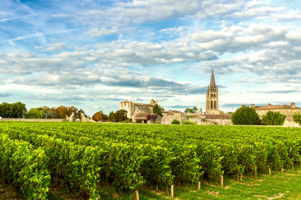 Vineyards and historic village in Bordeaux, France under a bright sky | wine guide 2025
